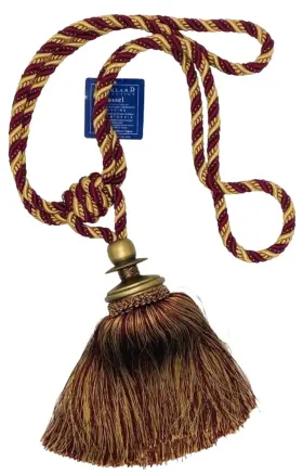 3382-10 Trimland Cavalier 7653 Cabernet Red Gold Wood Drapery Tassel Tieback