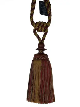 3313-13 Trimland 698052012830 Amazonas 1511 Brick Red Green Gold Wood Drapery Tassel Tieback