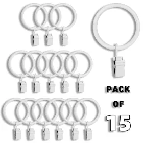 Trmesia 974387763992 Curtain Rings With Clips White 15 Pack1.5 Inch Inner Diameter Of Metal Ring