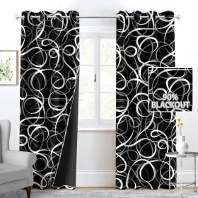 Clqj444 Tubeamin Black White Geometric Curtains 2 Panels Blackout Curtain Grey Abstract Line B