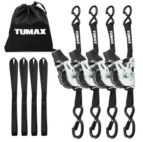A17963 Tumax 4-pack Retractable Ratchet Tie Down Straps 1 Inch X 10ft With Soft Loops And S-hoo