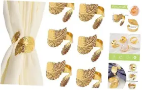 Uf-ha1191-g-us Ufurmate Curtain Tie Backs 6pcs Metal Decorative Golden Leaf Tiebacks Oval