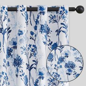 Ugoutry 792933970641 100% Blackout Flower Curtains 63 Inch Long Mixed Blue Room Darken