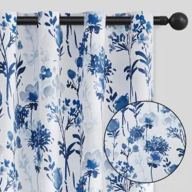 Ugoutry 792933970641 100% Blackout Flower Curtains 63 Inch Long Mixed Blue Room Darken
