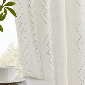 Ug-geo2-95siv Ugoutry Linen Curtains For Bedroom Silver 96 Inches Long Farmhouse Curtain