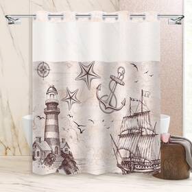 Uhexoyo Sylxbuh012 Ocean Themed Bathroom Beach Lighthouse Nautical Brown Shower Curtain Bathroom