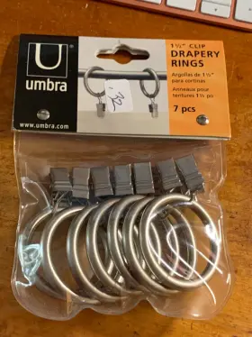 Umbra 028295023542 1.5 Inch Clip Drapery Rings Pewter Color Set Of 7 Nip