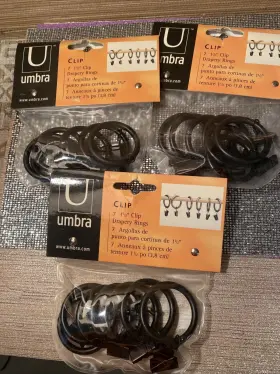 Umbra 028295209700 3 New Metal Black 7pc. Cufflet Drapery 1.5 Inch Clip Rings 21 Total