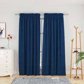 Fmrp-5292c10 Upopo Curtains 92 Inches Long Kitchen Linen Textured Privacy Semi Sheer Navy