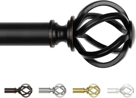 010130139 Usfook Black Curtain Rods For Windows 48 To 84 Inch 7/8 48-84