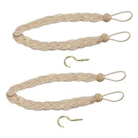 Uxcell 601968071493 2pcs 23 Inch Curtain Tiebacks Braid Drapery Holdback Holder With Hooks Taupe/silver