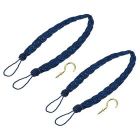 Uxcell 601968938185 2pcs 58cm/23 Inch Navy Blue Braided Curtain Tiebacks With Metal Hooks