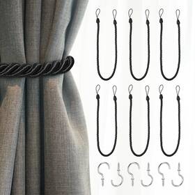 Uxcell 672668223505 6pcs Curtain Tiebacks 75cm/29.5 Inch Braided Drapery Holdback With Hook Black