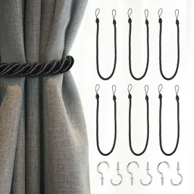 Uxcell 672668223505 6pcs Curtain Tiebacks 75cm/29.5 Inch Braided Drapery Holdback With Hook Black Uxcell 672668223505 6pcs Curtain Tiebacks 75cm/29.5 Inch Braided Drapery Holdback With Hook Black