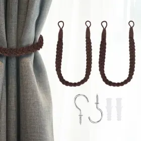 Uxcell 678202768242 2pcs Rope Curtain Tiebacks 23.6 Inch Hand-woven Holdback Dark Brown