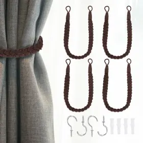 Uxcell 678202768259 4pcs Rope Curtain Tiebacks 23.6 Inch Hand-woven Holdback Dark Brown