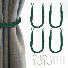 Uxcell 678202768297 4pcs Rope Curtain Tiebacks 23.6 Inch Hand-woven Holdback Dark Green