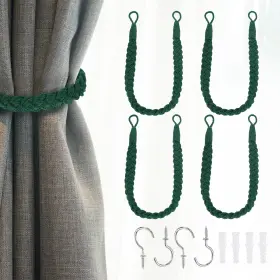 Uxcell 678202768297 4pcs Rope Curtain Tiebacks 23.6 Inch Hand-woven Holdback Dark Green
