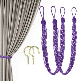 Uxcell 686130682165 23 Inch Curtain Tiebacks 2 Pack Tie Backs Braided With Hook Dark Purple