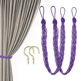 Uxcell 686130682165 23 Inch Curtain Tiebacks 2 Pack Tie Backs Braided With Hook Dark Purple