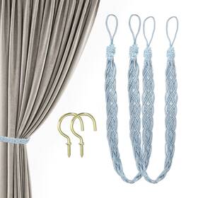 Uxcell 686130682233 2 Pack 23 Inch Curtain Tiebacks Tie Backs Braided With Hook Lake Blue