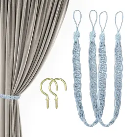 Uxcell 686130682233 2 Pack 23 Inch Curtain Tiebacks Tie Backs Braided With Hook Lake Blue
