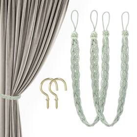 Uxcell 686130682394 2 Pack 23 Inch Curtain Tiebacks Tie Backs Braided With Hook Light Green