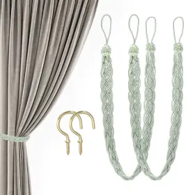 Uxcell 686130682394 2 Pack 23 Inch Curtain Tiebacks Tie Backs Braided With Hook Light Green