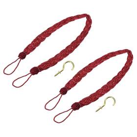Uxcell 724117359058 2pcs 23 Inch Curtain Tiebacks Braid Drapery Holdback Holder With Hooks Red