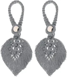 A24081300ux2157 Uxcell 2 Pack Tassel Curtain Tiebacks Bohemian Leaf Holdbacks Gray