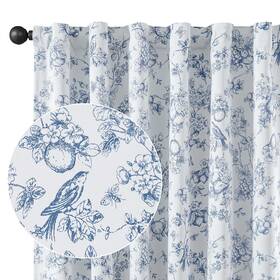Vangao Vgushbnrp-edn-5284c02 Blue 100% Blackout Curtains For Bedroom 84 Inch Length Country Flower