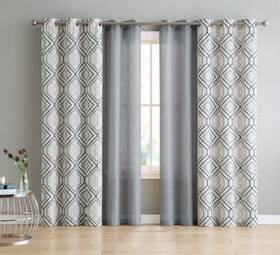 Vcny Home J40-4pn-7684-i2-charc - Curtains Window Treatment With Grommet Top Geometric 4-piece Se