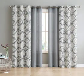 J40-4pn-7684-i2-charc Vcny Home - Curtains Window Treatment With Grommet Top Geometric 4-piece Se