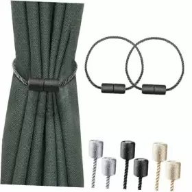 Vg-tiebacks-bk-2p Veagins Pack Strong Magnetic Curtain Tiebacks With Thicker Twist Rope 2 Black