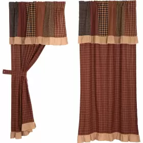 Vhc Brands 810055895236 Maisie Short Panel With Attached Patch Valance Set Of 2 Red