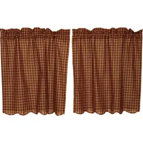 Vhc Brands 840528110900 Primitive Kitchen Curtains Check Tier Pair Rod Pocket Dark Tan 36x36