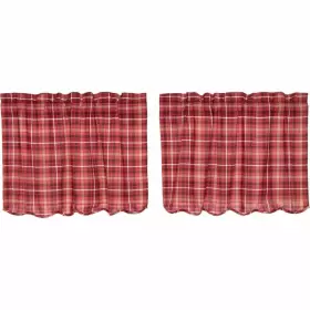 Vhc Brands 840528140389 Red Rustic Kitchen Curtains Braxton Tier Pair Rod Pocket Apple Ebony N