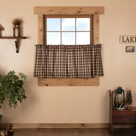 Vhc Brands 840528161889 Brown Rustic Kitchen Curtains Rory Tier Pair Rod Pocket Almond Chocolate C