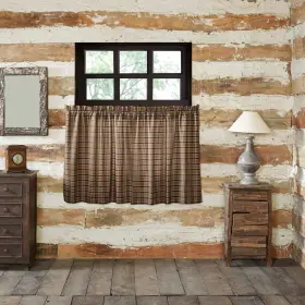 Vhc Brands 840528162947 Kitchen Curtains Wyatt Tier Pair Rod Pocket Cotton Plaid Khaki 36x36