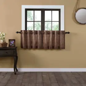 Vhc Brands 840528166082 Tan Primitive Kitchen Curtains Crosswoods Tier Pair Rod Candy Red Cobalt Nat