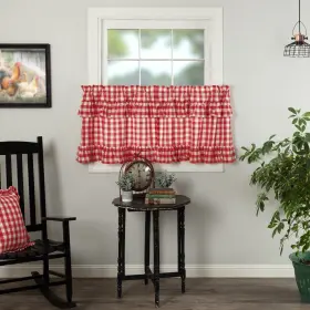 Vhc Brands 840528182549 Annie Buffalo Check Ruffled Tier Set Of 2 Antique Creme Country Red 24x36