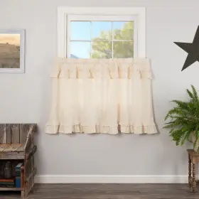 Vhc Brands 840528184796 Muslin Ruffled Tier Set Natural Creme 36x36