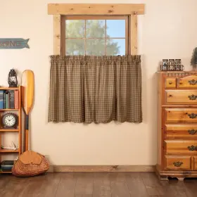 Vhc Brands 840528186424 Green Rustic Kitchen Curtains Cedar Ridge Tier Pair Rod Pocket Cotton Plaid