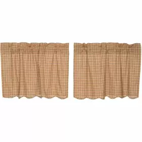 Vhc Brands 841985004566 Tan Rustic Kitchen Curtains Millsboro Tier Pair Rod Navy Khaki Burgundy 24