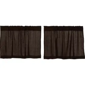 Vhc Brands 841985013841 Farmhouse Kitchen Curtains Cotton Burlap Tier Pair Rod Chocolate Brown 24x36