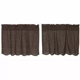 Vhc Brands 841985078567 Primitive Kitchen Curtains Kettle Grove Plaid Tier Pair Rod Khaki 24x36