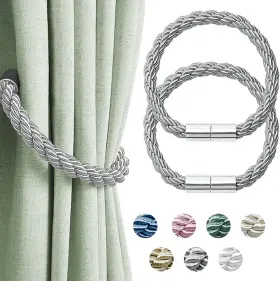 Vikimora 726084547582 2 Pack Curtain Tiebacks For Draperys Gray Strong Magnetic Tie Backs