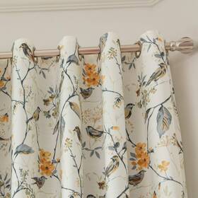Vogol 005clqh18009c2s5263 Linen Grommet Curtains Birds And Flower Print Window Panels For Bedroo