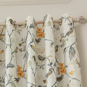 005clqh18009c2s5263 Vogol Linen Grommet Curtains Birds And Flower Print Window Panels For Bedroo