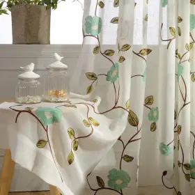 005clqh190702a2s5284 Vogol Farmhouse Style Sheer Curtains 84 Inches Long Mint Green Floral Embroi